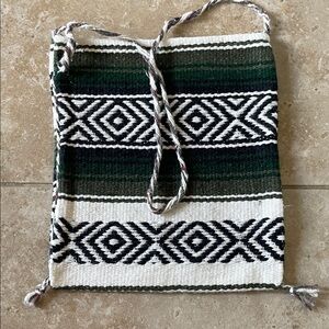 Green and White Woven Crossbody Bag